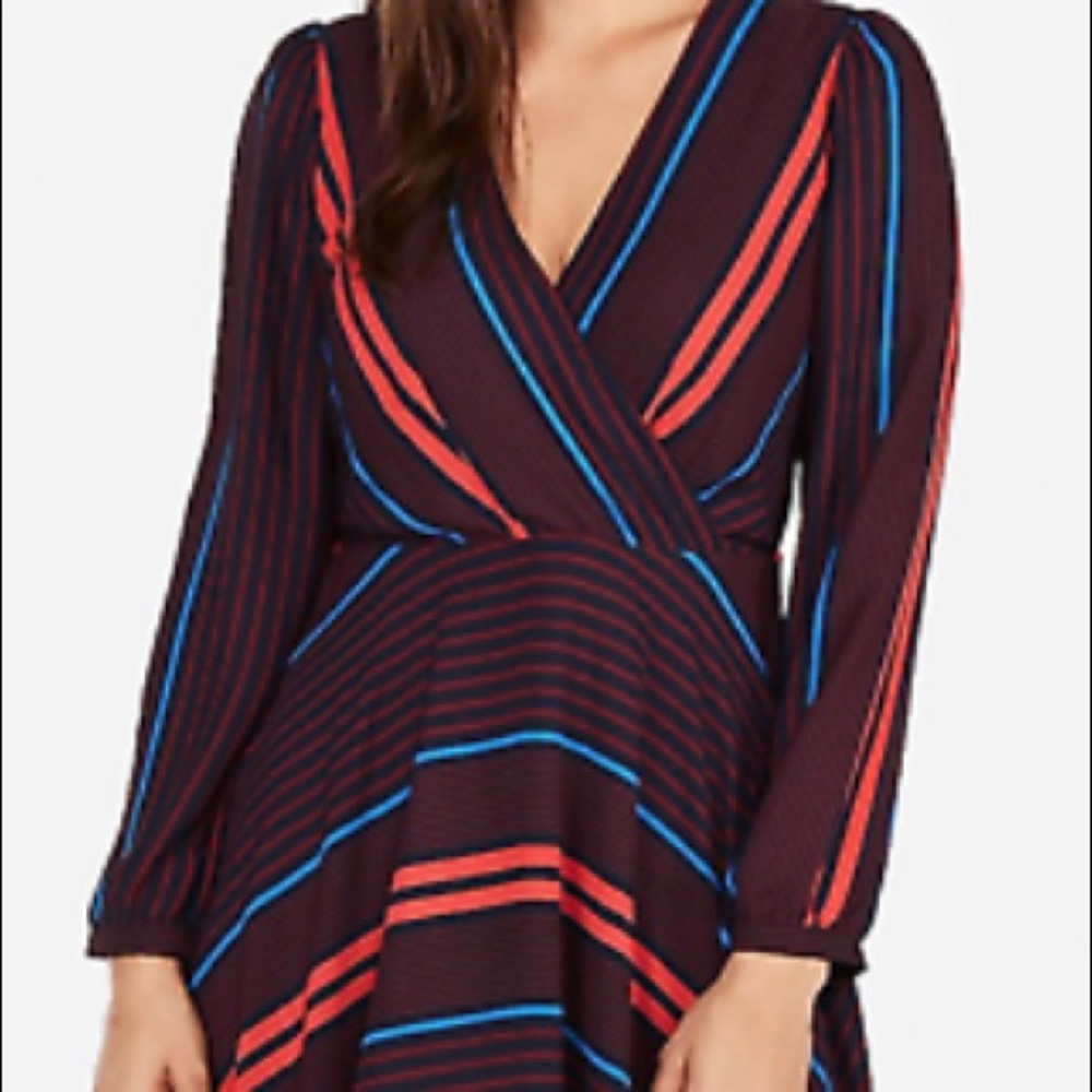 Never worn flattering Express fit & flare dress in beautiful striped print